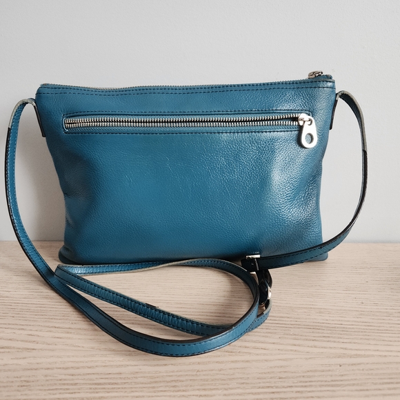Teal Leather Danier Crossbody Bag with Turn-Lock Detail - Picture 3 of 7